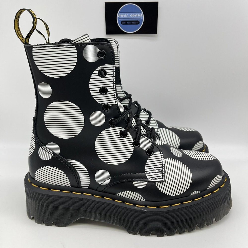 Dr. Martens Jadon Polka Dot Smooth Leather Platform Boot Black Women's 7